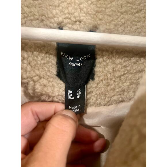 New Look Curves Camel Cozy Teddy Sherpa Long Coat Plus Size 16 Winter Beige - Picture 7 of 7